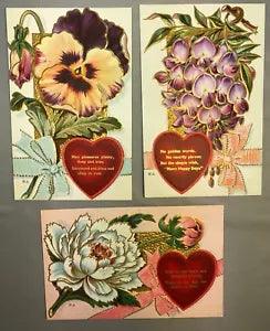 3 c. 1910 Flower VALENTINE Embossed Postcard PEONY Pansy Antique Original
