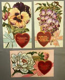 3 c. 1910 Flower VALENTINE Embossed Postcard PEONY Pansy Antique Original