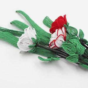 Custom French Beaded Rose Bouquet (w/ or w/o greenery)