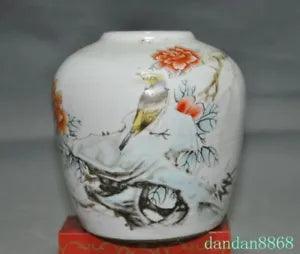 China wucai porcelain Riches peony flower Word Tanks Crock tank pot canister jar