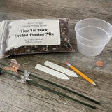 Small orchid repotting kit for shallow rooted orchids with 4" clear bulb pan, Fine fir bark potting care kit, Repotting orchids made easy