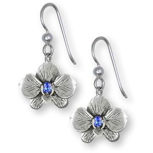 Orchid Jewelry Sterling Silver Handmade Orchid Flower Birthstone Earrings  OR5-SFW
