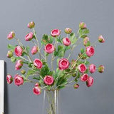 Ranunculus Bud Stem with Leaves, Fake Buttercup Spray, Artificial Flower Crafts, Home Floral Decor, for Bridal Bouquets, Wedding Arrangement