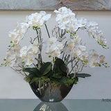 Luxury orchids in a mirrored boat vase-Orchid centerpiece-Premium silk orchids-Faux orchid arrangement