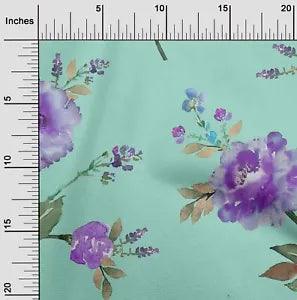 oneOone Cotton Poplin Fabric Watercolor Leaves & Peony Floral Print-1vC