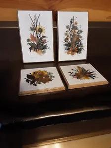 Henni Pressed Handmade Dried Leaves Flowers Wall Hanging Signed Canada Lot of 4