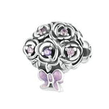 Charms fit bracelet, Rose Bouquet Charm, 925 Sterling Silver