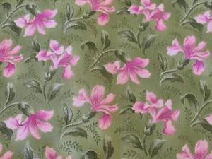 Marcus Brothers Cotton Fabric warm green pink lily flower BTHY half yard