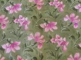 Marcus Brothers Cotton Fabric warm green pink lily flower BTHY half yard
