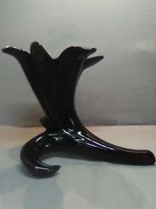 Vintage Ceramic Lily Vase Black thick ceramic was told Heager from 50s 8" length