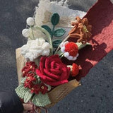 Finished Crochet Rose Bouquets,Red Knitted Flowers, Crochet Flowers Bouquet,Handmade Knitted Bouquet,Christmas Gift,Mix Crochet Bouquet