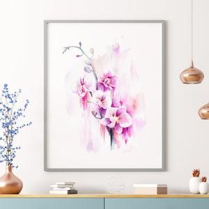Orchid Wall Art, Pink Orchid Print, Pink Floral Art Print, Watercolor Floral Home Decor, Pink Fine Art Floral Print, Purple Orchids Gift