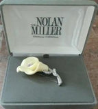 Nolan Miller Flower Pave Rhinestone Pin W/Box Brooch Calla Lily 2.5??? Vintage