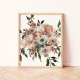Boho Wall Decor | Neutral White Rust Loose Floral Greenery | Peonies Anemone Wedding Bouquet Physical Art Print | Bohemian Decor | Paperbec