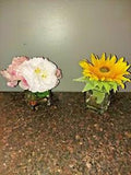 New Growth Silk Florals in Glass Vase with Faux Water Sunflower or Peonies