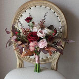 Autumn Fall Bridal Bouquet, Classic Brown and Burgundy Wedding Bouquet, Rustic Boho Flower Bouquet,  Design in Rose and Eucalyptus