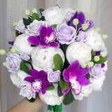 Peony bouquet, cymbidium orchid bouquet, purple bouquet, ivory bouquet, bridal bouquet, clay bouquet