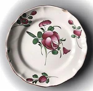 Plate Earthenware St Cl???ment Or The Islettes XIX ?? Th To La Peony Flower Red