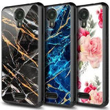 For Cricket Vision 2 / Cricket Icon Case Marble Phone Cover with Tempered Glass