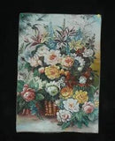 33.8'' Old Chinese Silk Cloth Embroidery Peony Flower Tangka Thangka Painting