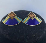 Vintage LAUREL BURCH ???Water Lily??? Cloisonn??? Style Cobalt Blue Pierced Earrings