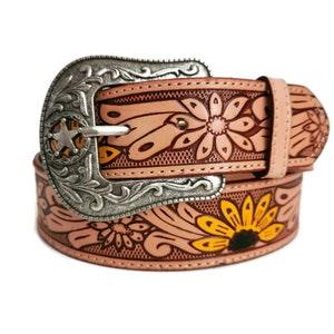 LEATHER BELT for WOMEN, Handmade, Western, Boho , Brown , Embossed, Bohemian, Gift for Her