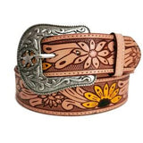 LEATHER BELT for WOMEN, Handmade, Western, Boho , Brown , Embossed, Bohemian, Gift for Her
