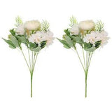 2Pcs 5 Branch Artificial Silk Peony Hydrangea Fake Flowers with Stem, Champagne