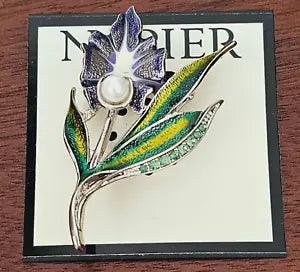 Napier Enamel Faux Pearl Purple Calla Lily Flower Floral Brooch Pin Signed NEW