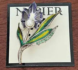 Napier Enamel Faux Pearl Purple Calla Lily Flower Floral Brooch Pin Signed NEW