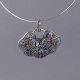 I05 Pendant Silver 925 Peony Blue Purple Bloom Cloisonne
