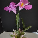 Vintage Cattleya Orchid W/O pot Silk Flowers Plants FICHSIA