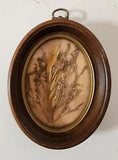 Vtg. Small Dried Pressed Flowers In Gold Plastic Oval Frame Wall Hanging Decor