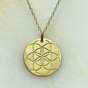 Seed of Life Dainty 14K Solid Gold Necklace, Hexafoil Pendant, Six Petal Rosette Pattern, Layering Chain Idea, Kabbalah Necklace Gift 4 Her