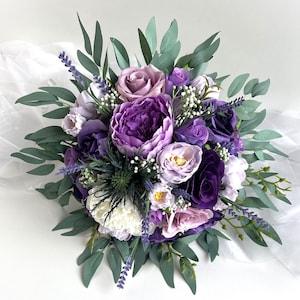 Wedding Bouquets Purple Lavender Dusty Lilac Eucalyptus Weddings Bouquet Boho Style Rustic Bridal Flowers Faux Silk Peony Roses Lavenders