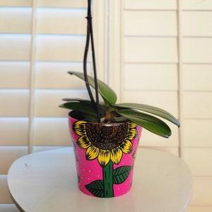 Sunflowers Plant Pot- Handpainted Planter- Pink Plant Pot "Girasoles"