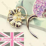 2"RETRO LILY BROOCH pearl GOLD FASHION flower PETAL art deco vintage style PIN
