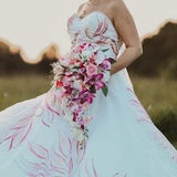 Cascading pink, lavender bridal bouquet set, artificial flowers, tiger lilies,