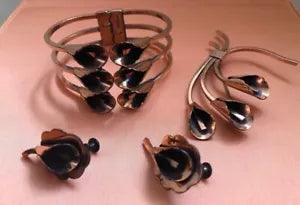 VTG 50s Renoir Copper Calla Lily Flower Set Screw Earrings Brooch Cuff Bracelet?