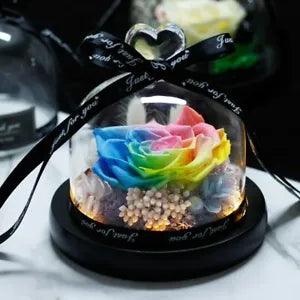 Preserved Rose In Flask LED Dome Glass Valentines Mothers day Birthday day gift