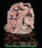17.3" Chinese Natural Pink Xiu Jade Fengshui Phoenix Flower Peony Animal Statue