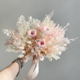 Blush dusty pink white wedding boho bridal bouquet pampas grass bridesmaids bouquet beige cream Preserved Flowers dried bouquet peonies