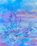 Abstract Tie-Dye Water Lily Flowers Water Lilies Oil Painting on Canvas 20x16 in