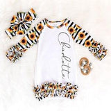 Floral Baby Girl Layette Set - Custom Sunflower Baby Gown - Newborn Baby Sleeper Gown - Personalized Baby Shower Gift - Coming Home Outfit