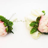 Pink Peony Boutonniere or Corsage - Hops & Eucalyptus Accents -  Groom Groomsmen or Fathers' Boutonnieres Wedding Prom Homecoming Corsage