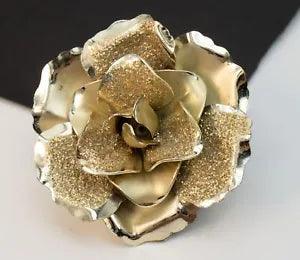 Coro Glitter Flower Rose Carnation Vintage Costume Jewelry Brooch Pin