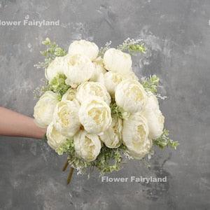 7 Heads Peony Bouquet | High Quality Artificial Flower | DIY Floral | Wedding/Home Decoration | Gifts - White