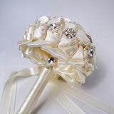 Bridal Brooch Bouquet | 8" Ivory Champagne and Rose Gold Jeweled Bouquet | Rhinestones and Pearls Decorated | Rose Wedding Brooch Bouquet