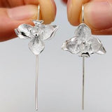 Minimalist Orchid Dangling Earrings,February Birth Flower Dangle,Unique,Sterling Silver,Bridal Bridesmaid Jewelry,Mothers day gift Grandma