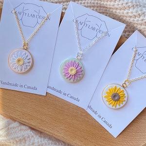 Daisy Necklace, Sunflower Necklace, April Birth Flower Necklace, Polymer Clay Necklace, Handmade Jewelry, Minimalist Necklace